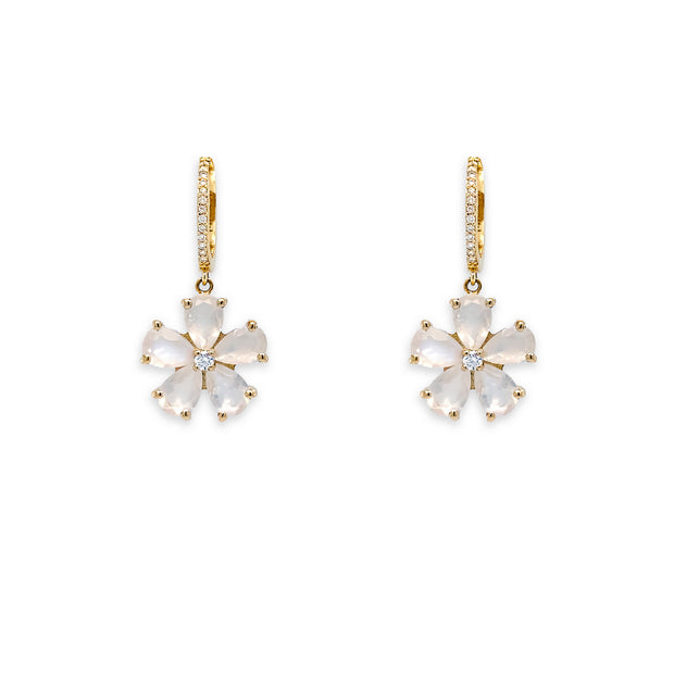 14K Yellow Gold and Moonstone Flower Drops
