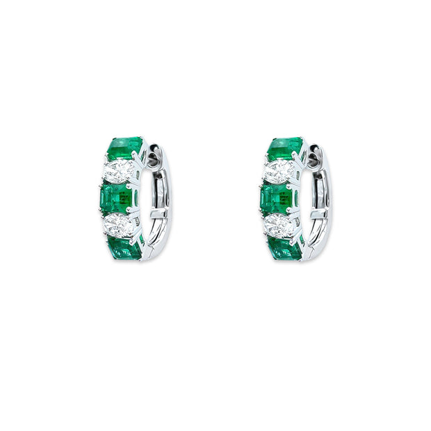 18K Emerald cut  Emerald and Diamond Huggies