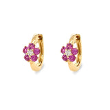 14K Yellow Gold and Pink Sapphire Flower Huggies