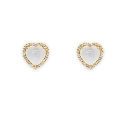 14K Yellow Gold Moonstone and Diamond Heart Earrings