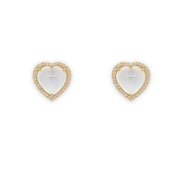 14K Yellow Gold Moonstone and Diamond Heart Earrings