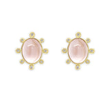 14K Yellow Gold Rose Quartz and Diamond Earrings