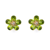 18K Yellow Gold Peridot and Diamond Flower Earrings