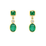 18K Yellow Gold Emerald and Diamond Earrings