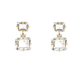 14K Yellow Gold Diamond & White Topaz Drop Earrings