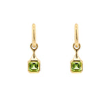 18K Yellow Gold Cushion Cut Peridot Drop Earrings
