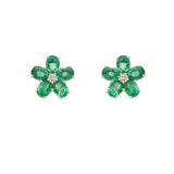 14K Yellow Gold Emerald and Diamond Flower Earrings