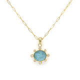 14K Yellow Gold Aqua Venetian Glass Necklace with Diamonds