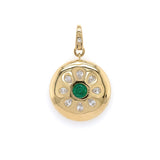 14K Yellow Gold Diamond and Emerald Pendant