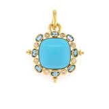 14K Yellow Gold Turquoise Pendant with Blue Topaz