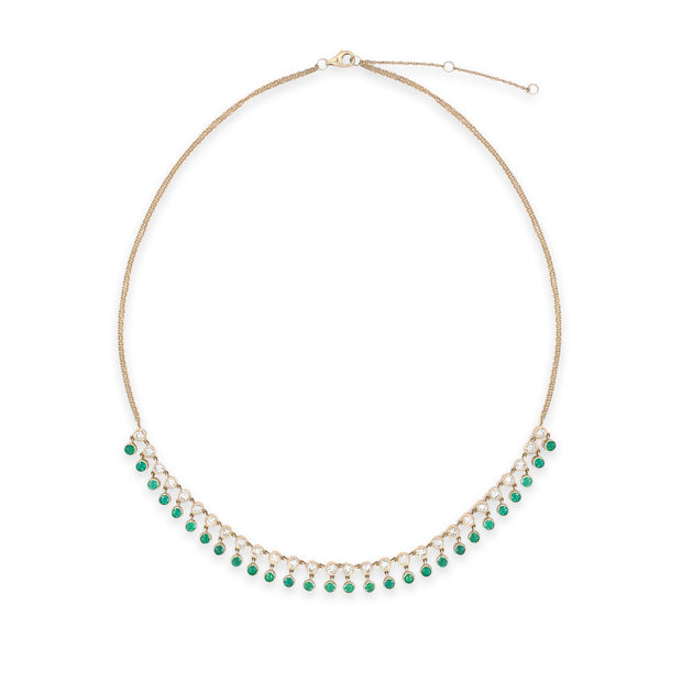 14k Yellow Gold Emerald + Diamond Drop Necklace