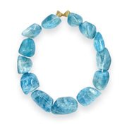 Aquamarine Bead Necklace with 14K Yellow Gold Clasp