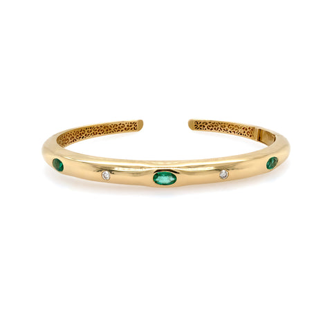 18K Yellow Gold Emerald and Diamond Bangle