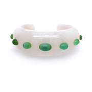 White Agate and Green Tourmaline Cabochon Bracelet