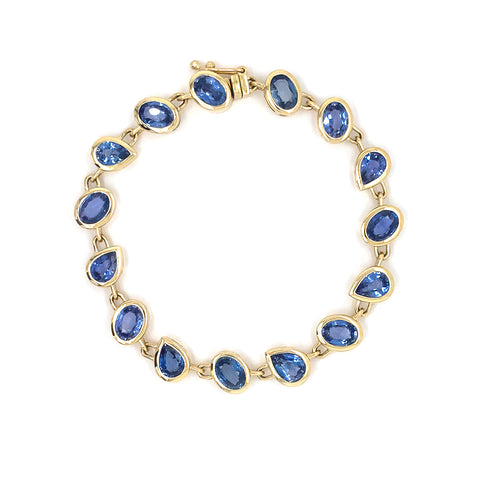 14K Yellow Gold Mixed Shape Sapphire Bezel Bracelet