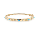 14K Yellow Gold Turquoise and Diamond Bangle