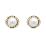 14k Yellow Gold Mabe Pearl Earrings with Diamonds