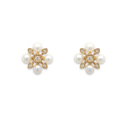 14K Yellow Gold Small Pearl and Diamond Earrings