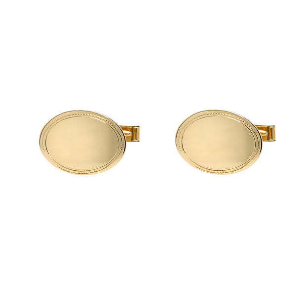 14K Yellow Gold Oval Etched Cuff Links