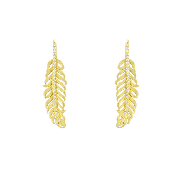Penny Preville 18K Yellow Gold and Diamond Leaf Earrings