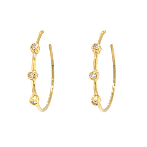 Estate 18K Yellow Gold and Diamond Hoops