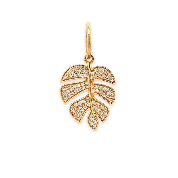 14K Yellow Gold and Diamond Leaf Pendant