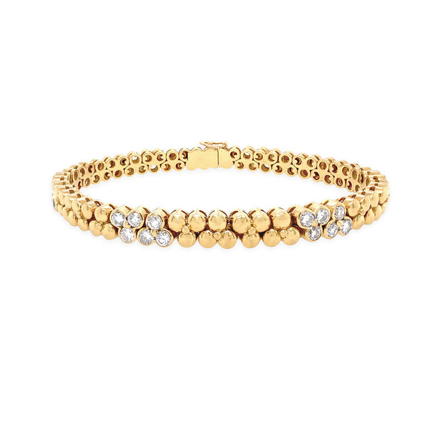 Estate 18K Yellow Gold Bracelet with Diamond Clusters
