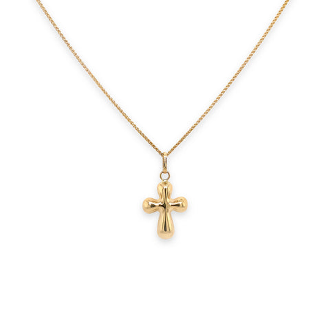 14K Yellow Gold Puffed Cross Necklace