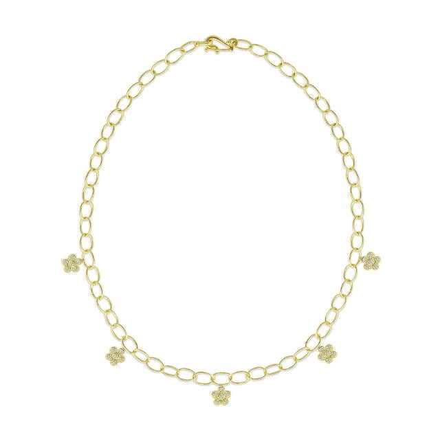 Gold chain necklace with flower-shaped charms 