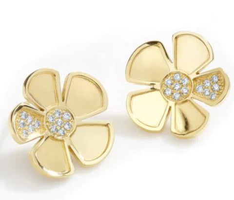 L. Klein 18K Gold Large Floral Earrings with Diamonds
