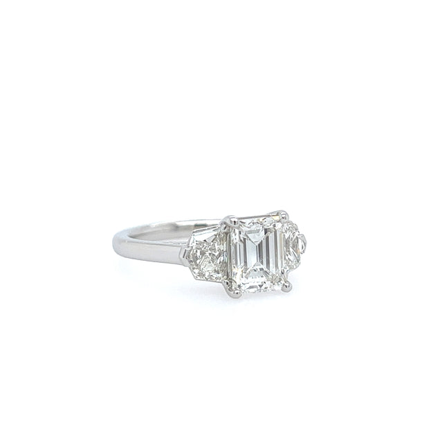 Platinum Emerald cut and side diamond ring