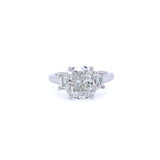 Platinum Cushion Cut Diamond Ring with Step-Cut Trapezoid Side Stones