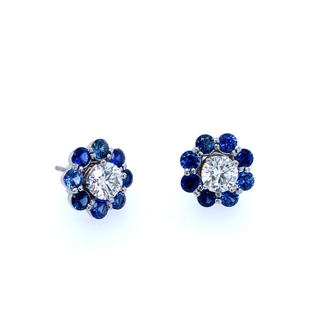 Platinum sapphire and diamond earrings