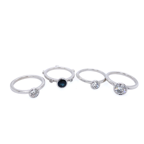 Platinum sapphire and diamond stacked rings