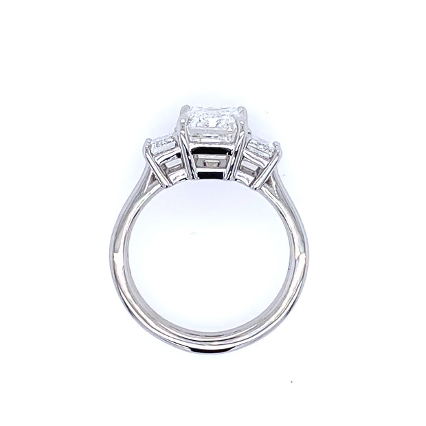 Platinum Three Stone Emerald Cut Diamond Ring