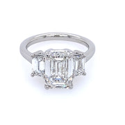 Platinum Three Stone Emerald Cut Diamond Ring