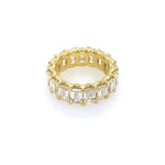 Side view of 18k yg eternity band with emerald-cut diamonds 