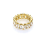 Side view of 18k yg eternity band with emerald-cut diamonds 