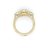 18K Yellow Gold Three Stone Round Bezel Set Hammered Diamond Ring