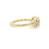 18K Yellow Gold Three Stone Round Bezel Set Hammered Diamond Ring