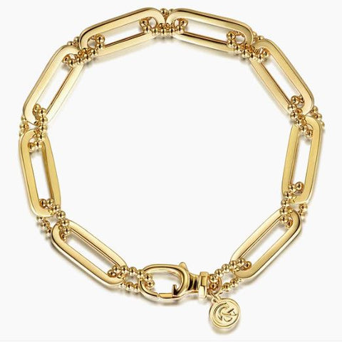 14K Yellow Gold Ball Link and Paperclip Link Chain Bracelet