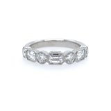 Platinum Bezel Set Alternating Baguette and Round Diamond Ring