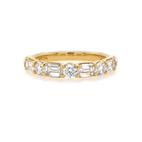 18K Yellow Gold Diamond Alternating Baguette and Round Band