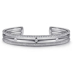 sterling silver cuff bracelet with station white sapphires