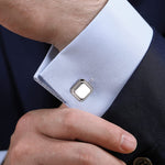 sterling silver square cufflinks on wrist