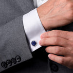 sterling silver round lapis cufflinks on wrist