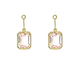 18K yellow gold drop earring jackets with large rectangular rose quartz stones.