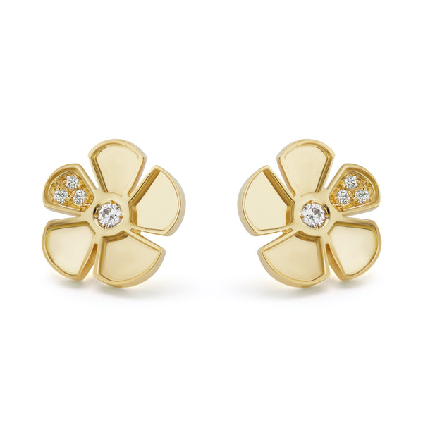 L. Klein 18K Yellow Gold Small Flower Earrings with Diamond