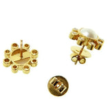 19K Gold earrings with Akoya Pearls and diamonds on a white background