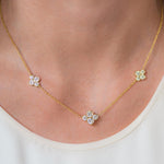 Woman wearing the Anderson 3 station diamond necklace 
